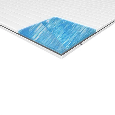 A close-up, angled view of a mattress topper with a gel layer.