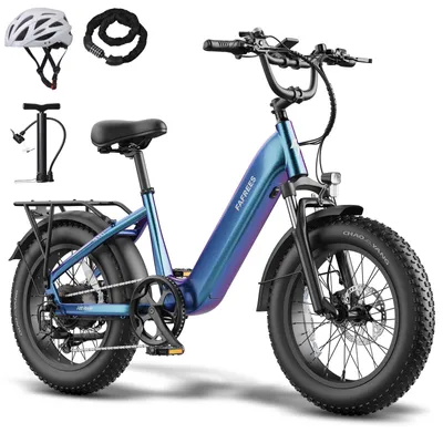 Produktbild von Urban E-Bike Alu-Fatbike 20 Zoll, 15Ah Akku, Hydr. Bremsen, Licht & Gepäckträger – StVZO-konform, schillerndes Blau-Lila