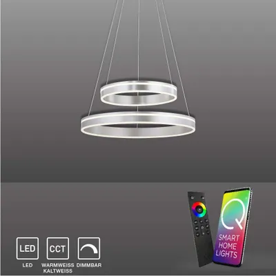 Produktbild von Paul Neuhaus LED Pendellampe Smart Home Q VITO messing matt rund doppel Ring Fernbedienung silber Wohnzimmer, Esszimmer, Küche 8420-60, 8420-55, 8420-13
