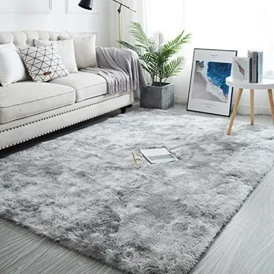 Image de Tapis à poils longs, grande taille, très doux, 160 x 230 cm, lavable, couleur gris clair