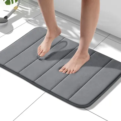 Produktbild von Badematte aus Memory-Schaum, rutschfest, 40 x 60 cm, saugfähig, waschbar, weich, schnelltrocknend, für Badezimmer, dunkelgrau