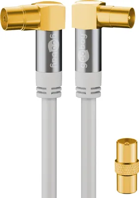 Zdjęcie produktu dla 20 szt. kabli antenowych Goobay 70450 (135 dB), 4-żyłowe ekranowane, 10 m, białe – złocone, gniazdo koncentryczne 90° > wtyk koncentryczny 90°