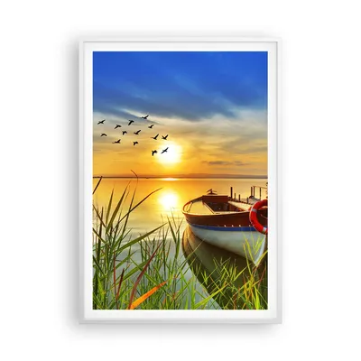 Produktbild von Gerahmtes Poster - Weißer Rahmen - Boot See Sonnenuntergang Sommer Menschen - 70x100 cm - Wand Bild - Wanddeko - Wandbilder - Wandposter - Bilderrahmen - Bilder - Kunstdruck - P2WPA70x100-3053