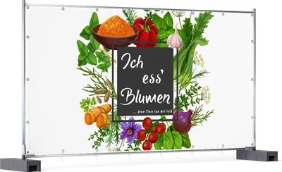 Produktbild von Wallario XXL Outdoor-Poster für Garten oder Balkon, Motiv Ich ess Blumen - Gemüse und Kräuter, in ca. 340 x 173 cm