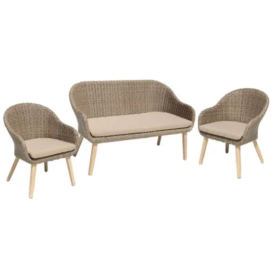 Produktbild von Garden Pleasure Garten Sofa + Stuhl-Set incl. Kissen, Sitzgruppe in Braun