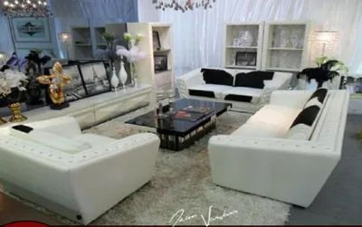 Produktbild von Sofagarnitur Chesterfield 3+2+1 Sitzer Sessel Sofa Leder mit Ponyfell