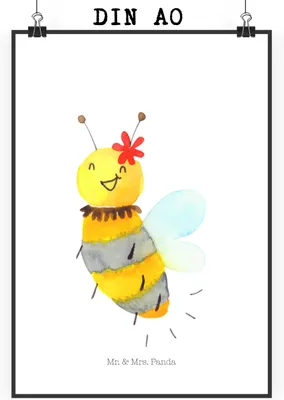 Produktbild von Mr. & Mrs. Panda Bild Biene Blume DIN A0 - Weiß - Geschenk, Kunstdruck, Wandbild, Wanddekoration, drucke, wanddeko
