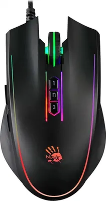 A gaming mouse with RGB lighting.