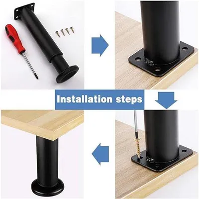 Produktbild von Famanu Möbelbeine, Set von 4 Stück, 18 cm - 30 cm, verstellbar, Stahl, schwarz