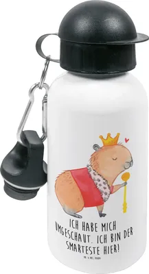 Produktbild von Mr. & Mrs. Panda Trinkflasche Capybara König - Weiß - Geschenk, Lustige Sprüche, Kita, Kindergarten, Sportflasche, Kinder, Wasserflasche