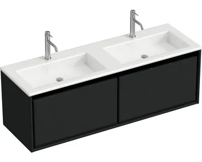 Produktbild von Sanox Badmöbel-Set Loft BxHxT 140,5 x 47 x 45,5 cm Frontfarbe schwarz mit Doppel-Waschtisch Mineralguss weiß Griff chrom