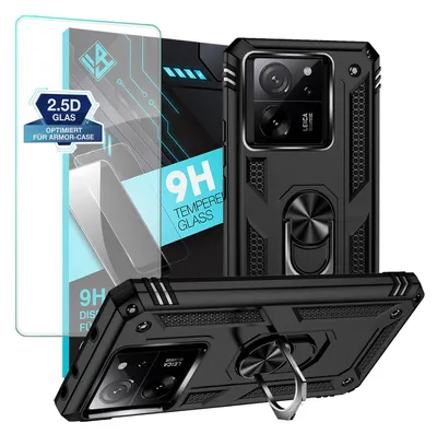 Produktbild von Armor Outdoor Handyhülle für Xiaomi 13T / 13T Pro Handy Panzer Case Schutzhülle mit 9H Displayglas Displayschutz Farbe: Schwarz
