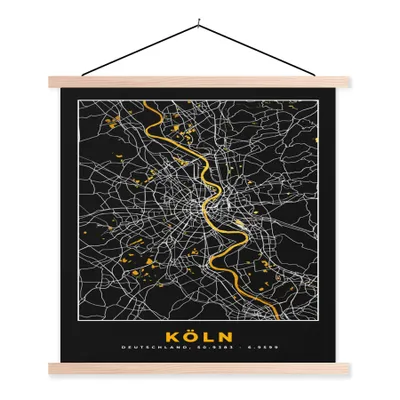 Produktbild von MuchoWow® Textilposter Köln - Gold - Karte - Deutschland 60x60 cm mit holzfarbenen Rahmen - Wanddekoration