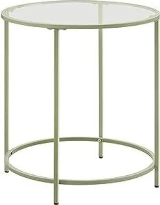 Produktbild von VASAGLE Beistelltisch rund, kleiner Couchtisch, Glastisch, mit gehärteter Glasoberfläche und Metallgestell, Nachttisch, Sofatisch, Balkon, lorbeergrün