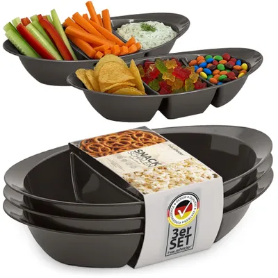 Snackbord Set 3er, schwarz, 3 Fächer, BPA-frei, stapelbar