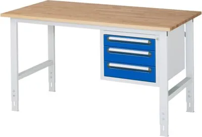 Produktbild von Werkbank mit 3 Schubladen - 90:1 / 120:2 - höhenverstellbar 760-1.080 mm - 2.000 x 800 mm (BxT) - Traglast 500 kg - MDF