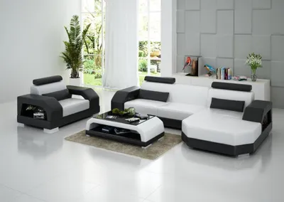 Produktbild von Ledersofa Couch Wohnlandschaft Ecksofa + Sessel  Garnitur Design Modern LED USB
