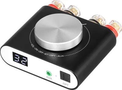 Obrázek produktu pro Výkonný audio zesilovač, 100 W na kanál, připojení Bluetooth, AUX a optický vstup, certifikát CE, DC 9-24V