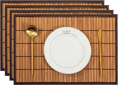 Produktbild von PolkaHome® Bambus Tischset, 4er Set, abwaschbar, rutschfest, 30x45 cm, naturbraun