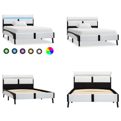 Immagine prodotto di vidaXL Struttura letto con LED bianco e Similcuoio nera 90×200 cm - Struttura letto - Cornici letto - Struttura letto - Letto
