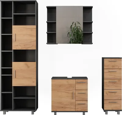 Obrázek produktu pro Koupelnový nábytek Vicco Ilias Antracit/zlatý dub 4 kusy, s vysokou jednotkou a midi jednotkou, Model 55504