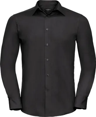 Image de Chemise pour homme Russell Collection en popeline, manches longues, facile d'entretien FK739 (4XL) (noir)