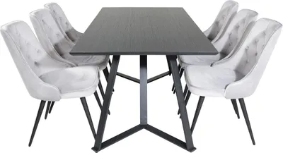 Image de MarinaBLBL ensemble table, table noir et 6 Velvet Deluxe chaises Velours grisclair.