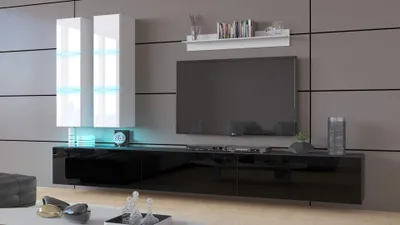Produktbild von Furnitech Wohnwand Wohnzimmer - Hängend Wohnwand Modern - Wohnzimmer Schrankwand mit Regale und TV Schrank - Wohnzimmer Möbel ohne LED (Egina AN50-18BW-HG4 1B)