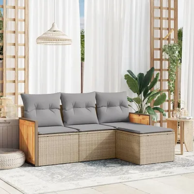 Produktbild von 4-tlg. Garten-Sofagarnitur mit Kissen Beige Poly Rattan 3259987