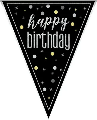 Produktbild von Wimpelkette schwarz gold silber Happy Birthday