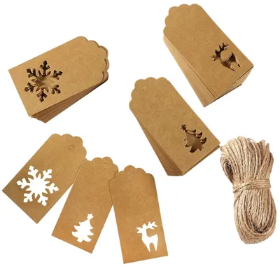 Kraftpapier-Geschenkanhänger, 150 Stück, 9,5x5 cm, braun, mit Schnur
