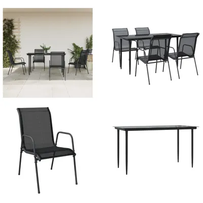Image de vidaXL Ensemble de jardin 5 pièces noir acier et textilène - Ensemble de jardin - Salon de jardin - Salon d'extérieur - Table de jardin