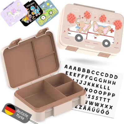 Produktbild von Brotdose Kinder mit Fächern, BPA frei, Lunchbox, Bento box, Brotbox, Brotdose Mädchen & Jungen, Snackbox mit Trennfächern, Vesperbox - Feuerwehr braun 950ml