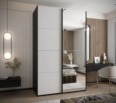 Produktbild von Zweitüriger Kleiderschrank SAMARA 3 - 160 cm, schwarz/weiß/schwarz