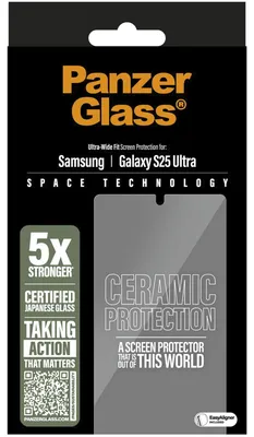 Productafbeelding van PanzerGlass Ceramic Screenprotector met applicator voor de Samsung Galaxy S25 Ultra