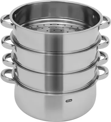 Produktbild von Dampftopf 28 cm - Stapelbarer Dampfgarer - 5 Etagen - Edelstahl - Glasdeckel