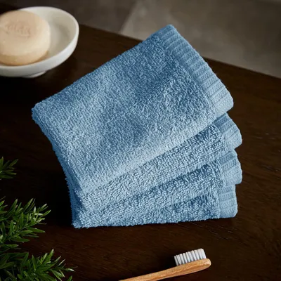 Produktbild von Set mit 4 schnelltrocknenden Baumwollwaschlappen, Blau
