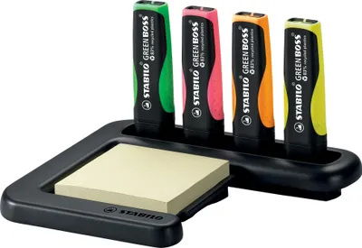Produktbild von Umweltfreundlicher Textmarker - STABILO GREEN BOSS - 4er Tischset - grün, rosa, orange, gelb