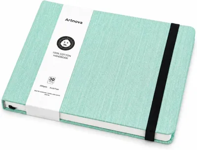 Productafbeelding van Schetsboek A5, groen, 100% katoen, 300 g/m², liggend formaat, aquarel- en inktblok, 30 vellen (60 pagina's), heet geperst papier