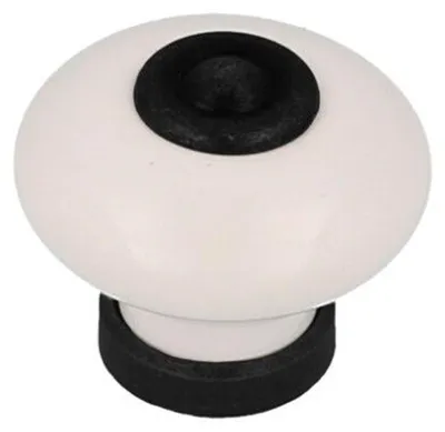 Image de Bouton De Meuble, Modèle 824, En Porcelaine Et Métal Avec Finition Noir Mat Et Blanc, ø31 Mm