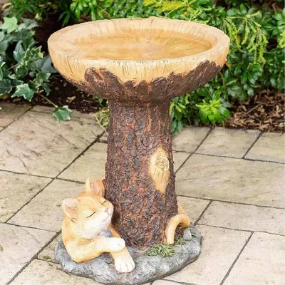 Produktbild von Katzenstatue mit Vogeltränke aus Harz für Garten, Hof und Balkon