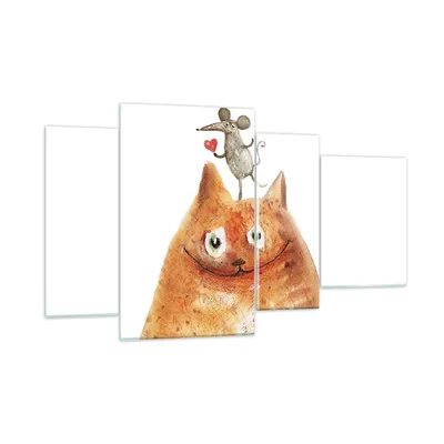 Produktbild von Bilder auf glas - 4 Teile - Katze Maus Kinder - 120x70cm - Glasbilder - Wandbilder - Bilder - zum Aufhängen bereit - Wanddekoration aus Glas - Glas Bilder - Wandbild auf Glas - GDL120x70-4195