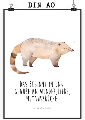 Produktbild von Mr. & Mrs. Panda Bild Nasenbär DIN A0 - Weiß - Geschenk, Nasenbären, Wandbild, Bär, drucke, Wanddekoration, wanddeko, Lustige Sprüche, Rüsselbär, kunstdruck poster