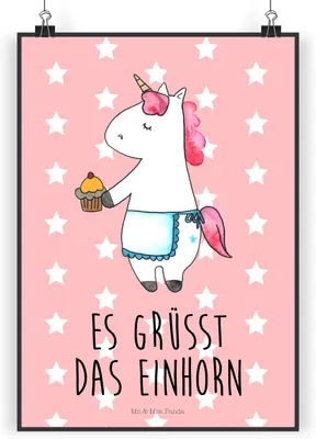 Produktbild von Mr. & Mrs. Panda Bild Einhorn Muffin DIN A5 - Rot Pastell - Geschenk, Unicorn, wanddeko, Plakat, drucke, Liebesgrüße, Kekse, kunstdruck poster, Wandbild, Geburtstag