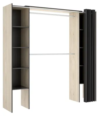 Kleiderschrank mit Vorhang, 180x50x205 cm, Eiche/Anthrazit