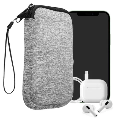 Produktbild von kwmobile Neopren Handytasche für Smartphones L - 6,5" - Handy Tasche mit Reißverschluss - Handyhülle universal Hellgrau matt Weiß