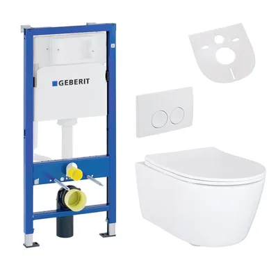 Produktbild von WC-Komplettset Weiß mit Belvit Hänge WC Keramik und Softclose Sitz passend für Geberit UP100 Vorwandelement wandhängend