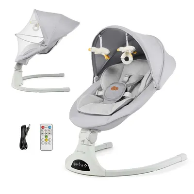 Produktbild von Kinderkraft TULSY Elektrischer Babywippe & Liege – 5 Schaukelgeschwindigkeiten, Bluetooth, Grau