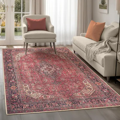 Imagen del producto de Alfombra lavable a máquina, fabricada con un 75% de algodón reciclado, de 122x170 cm, con base antideslizante, ideal para salones
