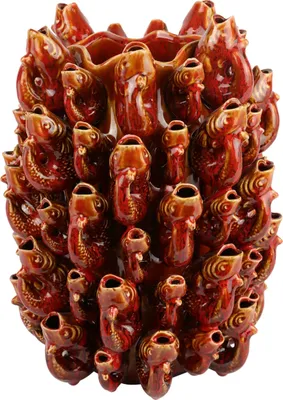 Produktbild von FURNARO Vasenobjekt Koifisch Keramik braun mit Fischrelief ca. 32 cm